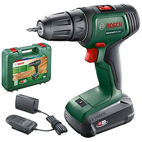 BOSCH UniversalDrill 18V Akumulátorový dvourychlostní vrtací šroubovák, 1x 1,5Ah 06039D4001