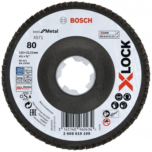 BOSCH X-LOCK Best for Metal Lamelový brusný kotouč X571, 115x22,23mm, G80, 2608619199