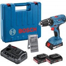 BOSCH GSB 18 V-21 Aku příklepový šroubovák, 3×GBA 2.0Ah, GAX 18V-30, kufr, 06019H1100