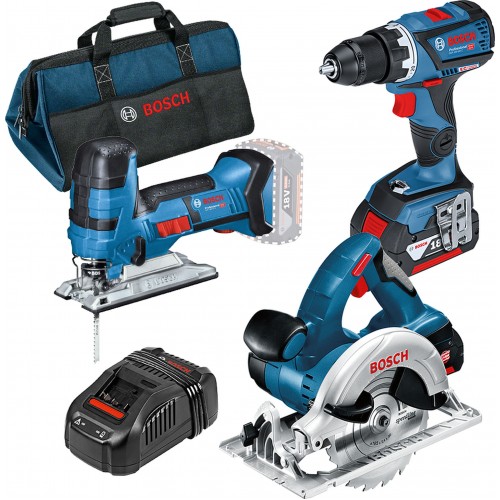 BOSCH Sada: GSR 18V-60 C + GST 18V-LIS + GKS 18 V-LI + Brašna 0615990K1E