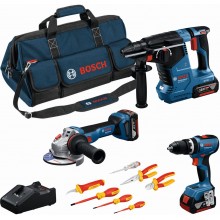 BOSCH Sada nářadí PROFESSIONAL GSB + GWS + GBH + 3x 5,0Ah + šroubováky a kleště 0615A5007H