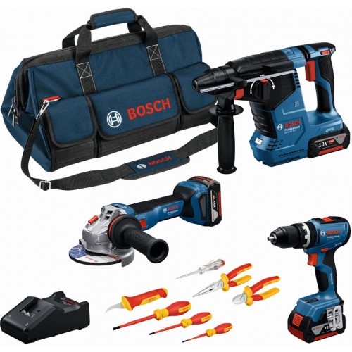 BOSCH Sada nářadí PROFESSIONAL GSB + GWS + GBH + 3x 5,0Ah + šroubováky a kleště 0615A5007H BOSCH Sada nářadí PROFESSIONAL GSB + GWS + GBH + 3x 5,0Ah + šroubováky a kleště 0615A5007H