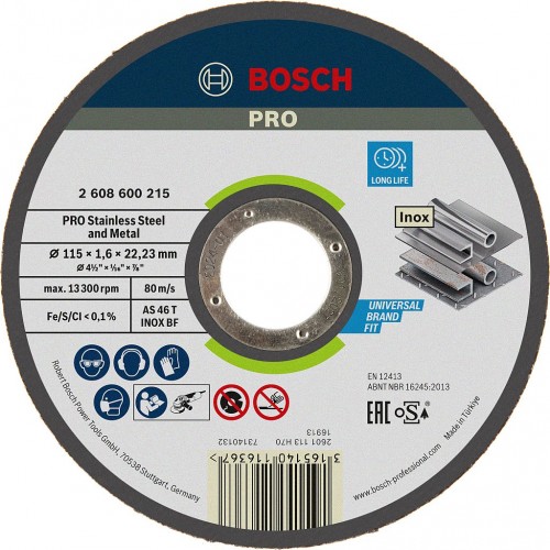 BOSCH Řezací kotouč PRO Stainless Steel and Metal, 115 × 1,6 × 22,23 mm, rovný 2608600215