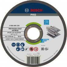 BOSCH Řezací kotouč PRO Stainless Steel and Metal, 125 × 1,6 × 22,23 mm, rovný 2608600220