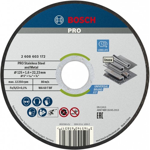BOSCH Řezací kotouč PRO Stainless Steel and Metal, 125 × 1,6 × 22,23 mm, rovný 2608603172