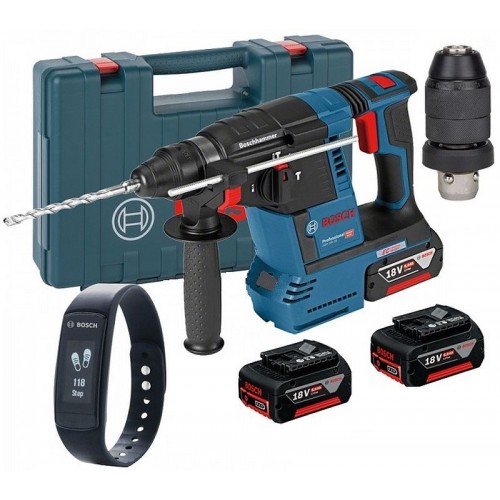 BOSCH GBH 18V-26 F akumulátorové vrtací kladivo v kufru + extra baterie GBA 18 V 5 AH + fitness náremek ZDARMA, 0.611.910.003