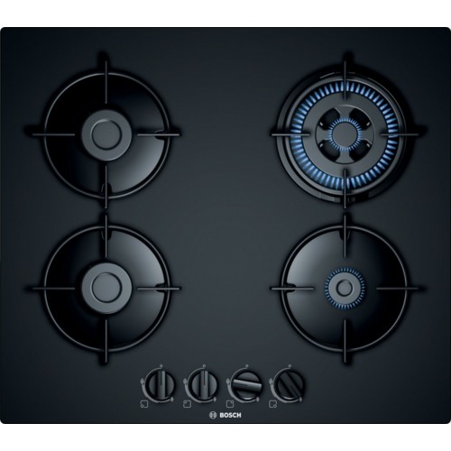 Bosch Serie 4, Plynová varná deska, 60 cm, tvrzené sklo, černá PNH6B6B10