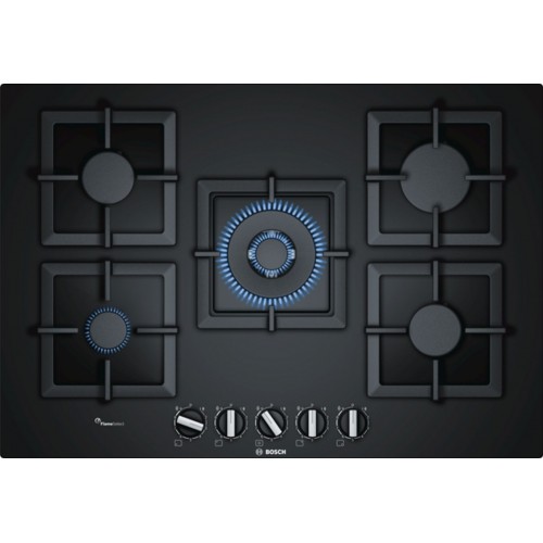 Bosch Serie 6, Plynová varná deska, 75 cm, tvrzené sklo, černá PPQ7A6B20