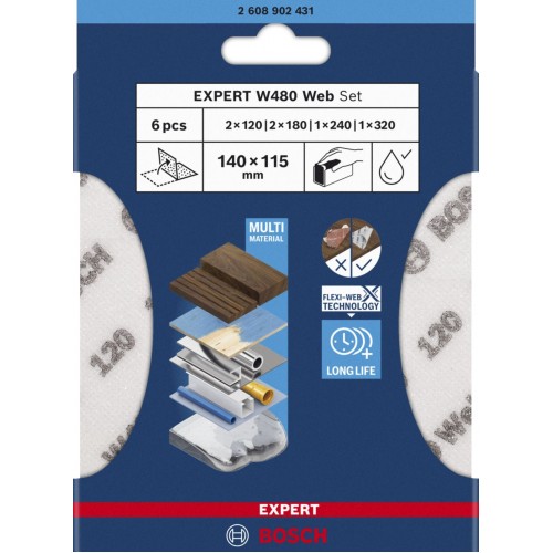 BOSCH Brusná síť Expert W480 web, smíšená sada, 6ks 2608902431
