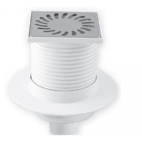 Podlahová vpusť spodní DN 50 (PVS50N-L1) nerez 100x100 mm, s límcem 414L