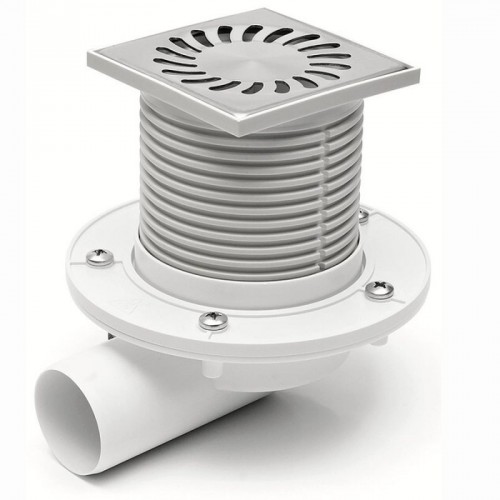 Podlahová vpusť boční DN 50 (PVB50N-PR2) nerez 122 x 122 mm, s přírubou 425