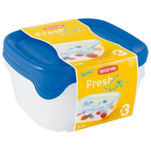 CURVER SET FRESH & GO 3x08L dózy transparentní/modrá 08559-139