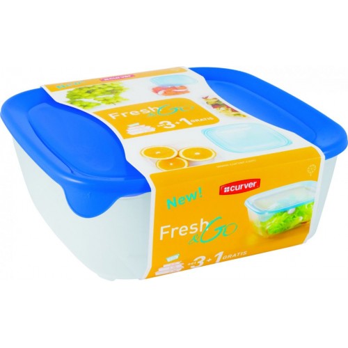 CURVER SET FRESH & GO 0,8L+1,7L+2,9L+0,25L dózy transparentní/modrá 08927-139 CURVER SET FRESH & GO 0,8L+1,7L+2,9L+0,25L dózy transparentní/modrá 08927-139