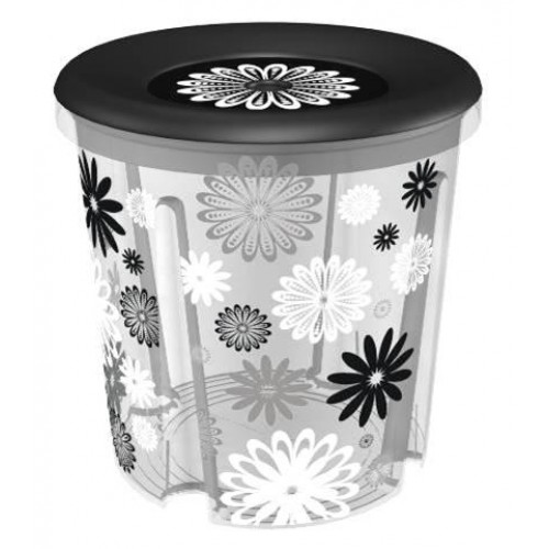 CURVER box úložný kulatý MILKY BLACK DAISY, 39,3 x 39,3 x 40,1 cm, transparentní/černá, 00300-B04