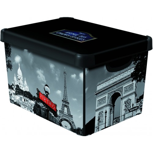 VÝPRODEJ CURVER box úložný dekorativní L PARIS, 39,5 x 29,5 x 24 cm, R__04711-P35 ODŘENÉ VÍKO