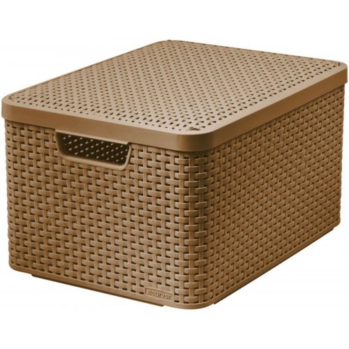 VÝPRODEJ CURVER úložný STYLE BOX s víkem L, 44,5 x 24,8 x 33 cm, hnědý, 03619-213, PRASKLÝ