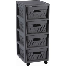 CURVER INFINITY 4x 11L Regál se šuplíky 36 x 29,5 x 65,5 cm, puntíky, tmavě šedé 04356-G43