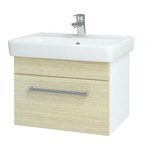DŘEVOJAS Q UNO 600 skříňka s umyvadlem Q 600, bílá/dub, úchytka mat 20043A