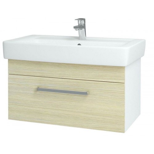 DŘEVOJAS Q UNO 800 skříňka s umyvadlem Q 800, bílá/dub, úchytka mat 20104A