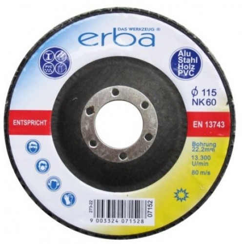 ERBA Lamelový brusný kotouč na kov, alu, dřevo, PVC 115 mm NK 60 ER-07152