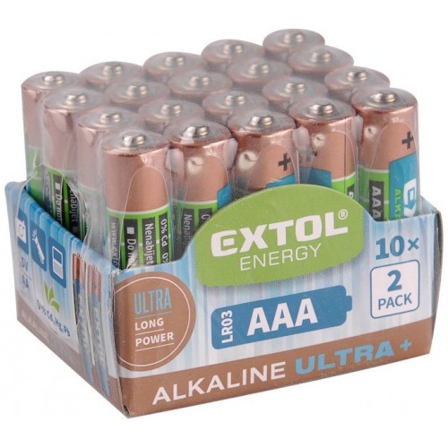 EXTOL Energy Alkalické tužkové baterie Ultra + AAA 1,5V, 20ks 42012