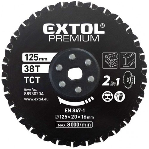EXTOL PREMIUM kotouč řezný na kov a dřevo 125x20x16mm, 38T, pro 8893020 8893020A