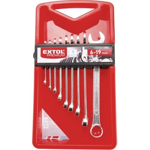EXTOL PREMIUM klíče očkoploché, sada 9ks, 6-7-8-10-12-13-14-17-19mm, CrV 6352