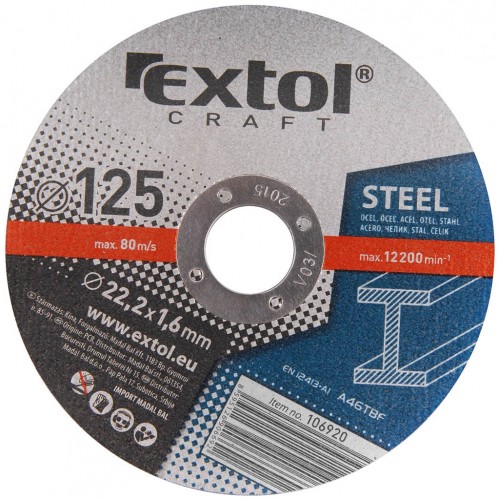 EXTOL CRAFT kotouče 125x1,6x22,2mm, řezné na kov 5ks 106920