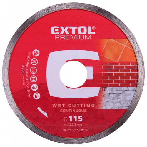 EXTOL PREMIUM kotouč diamantový řezný 115x22,2mm CELOOBVODOVÝ - mokré řezání 108731