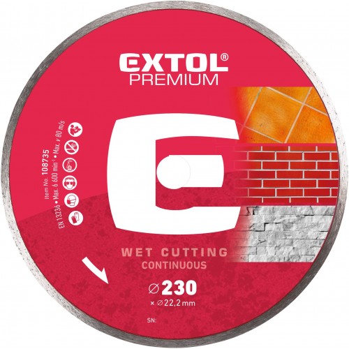 EXTOL PREMIUM kotouč diamantový řezný 125x22,2mm CELOOBVODOVÝ - mokré řezání 108732