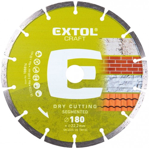 EXTOL CRAFT kotouč diamantový řezný 180x22,2mm SEGMENTOVÝ - suché řezání 108814