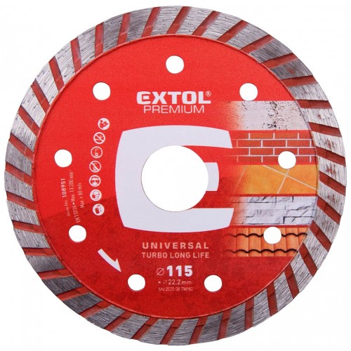 EXTOL PREMIUM kotouč diamantový řezný 115x22,2mm - TURBO 108951 EXTOL PREMIUM kotouč diamantový řezný 115x22,2mm - TURBO 108951