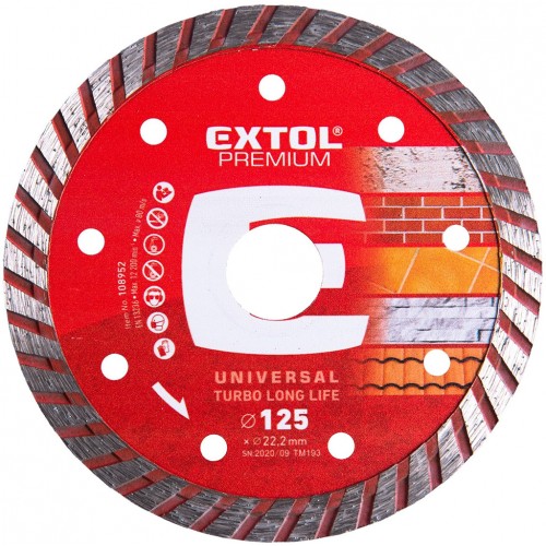 EXTOL PREMIUM kotouč diamantový řezný 125x22,2mm - TURBO 108952