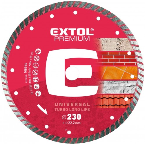 EXTOL PREMIUM kotouč diamantový řezný 230x22,2mm - TURBO 108955