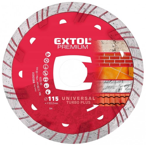 EXTOL PREMIUM kotouč diamantový řezný 115x22,2mm TURBO PLUS - suché i mokré řezání 8803031