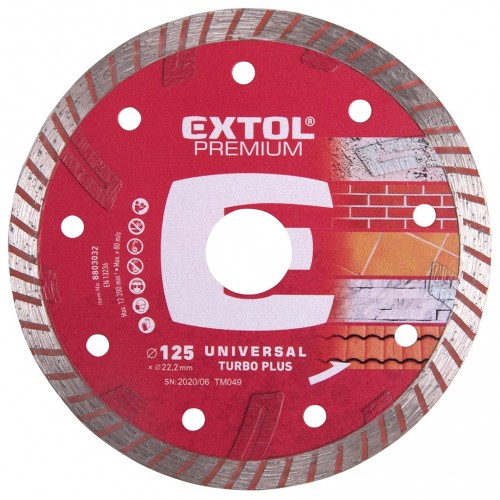 EXTOL PREMIUM kotouč diamantový řezný 125x22,2mm TURBO PLUS - suché i mokré řezání 8803032