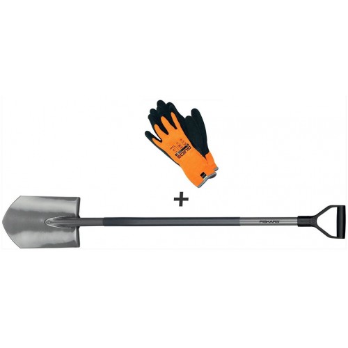 Fiskars Set rýč špičatý Ergonomic + pracovní rukavice 1003460