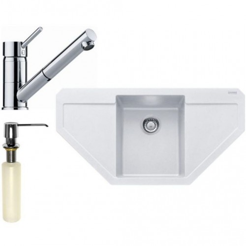 Franke SET G126 (dřez MRG 612 E bílý+baterie FC 7486.031+dávkovač FD 300) 114.0440.151