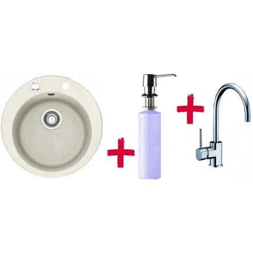 Franke SET G32 dřez RoG 610.073 vanilka + dřezová baterie FC 650 + dávkovač saponátu FD 300