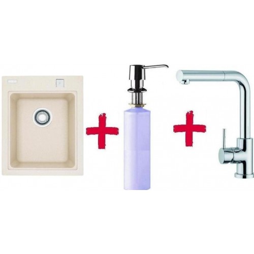 Franke SET G34 dřez KSG 218.073 vanilka + dřezová baterie FN 0147 + dávkovač saponátu FD 300