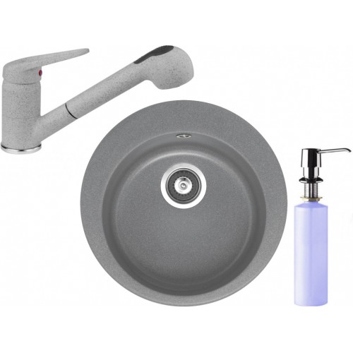 FRANKE SET G60 granitový dřez ROG 610 šedý kámen + baterie FG 9547 + dávkovač FD 300