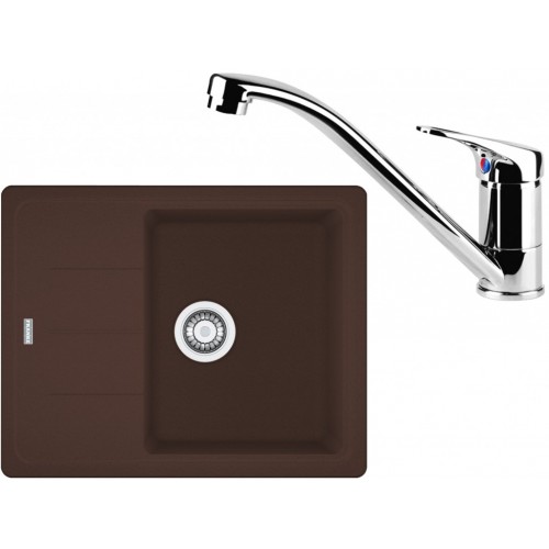 Franke SET G65 granitový dřez BFG 611-62 tmavě hnědá + baterie FC 1839 chrom 114.0365.140