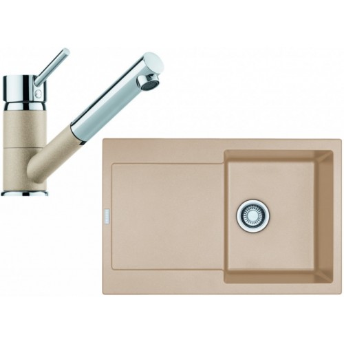 Franke SET G72 granitový dřez MRG 611 pískový melír+baterie FC 7486 pískový melír 114.0365.283