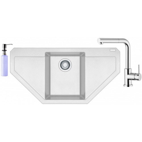 FRANKE SET G86 granitový dřez MRG 612 E bílý led+baterie FN 0147+dávkovač FD 300