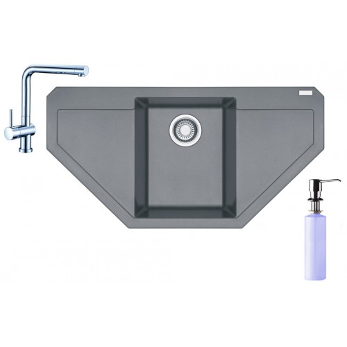 Franke SET G85 granitový dřez MRG 612 E šedý kámen+baterie Samoa+dávkovač FD 300