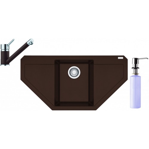 Franke SET G87 granitový dřez MRG 612 E tmavě hnědá+baterie FC 7477 tmavě hnědá+dávkovač FD 300