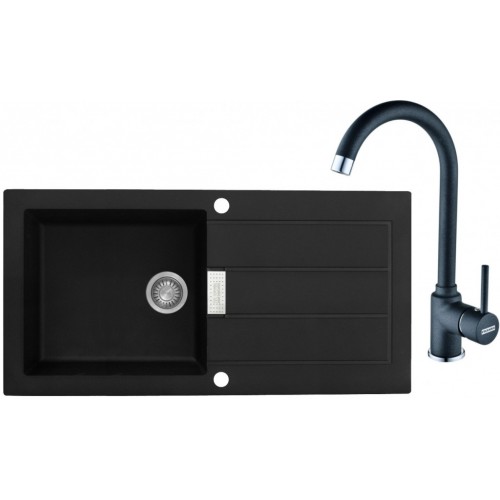 Franke SET T27 tectonitový dřez SID 611 černý + baterie FP 9900 černá 114.0366.033
