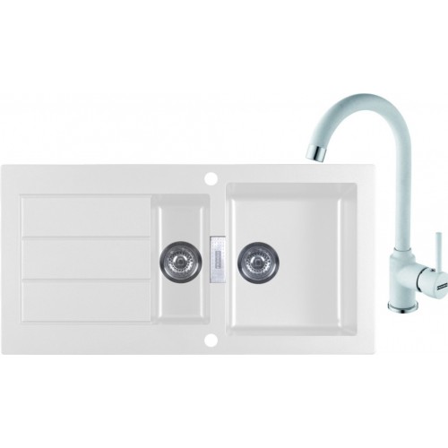 FRANKE SET T28 tectonitový dřez SID 651 bílý + baterie FP 9400 bílá 114.0366.034