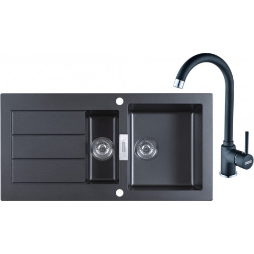 FRANKE SET T28 tectonitový dřez SID 651 černý + baterie FP 9900 černá 114.0366.035