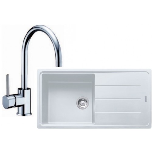 Franke SET G134 granitový dřez BFG 611 bílá led + baterie FC 650.031 chrom